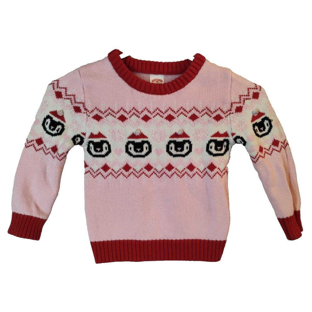 Holiday Time Girls Sweater Size 5T‎ Penguin Pink Red Christmas Winter